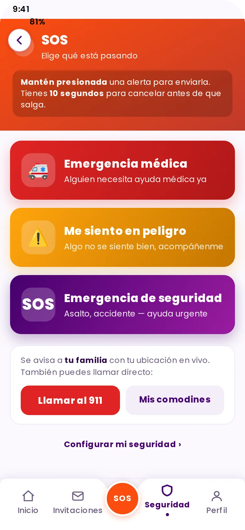 Pantalla SOS: elige tu alerta
