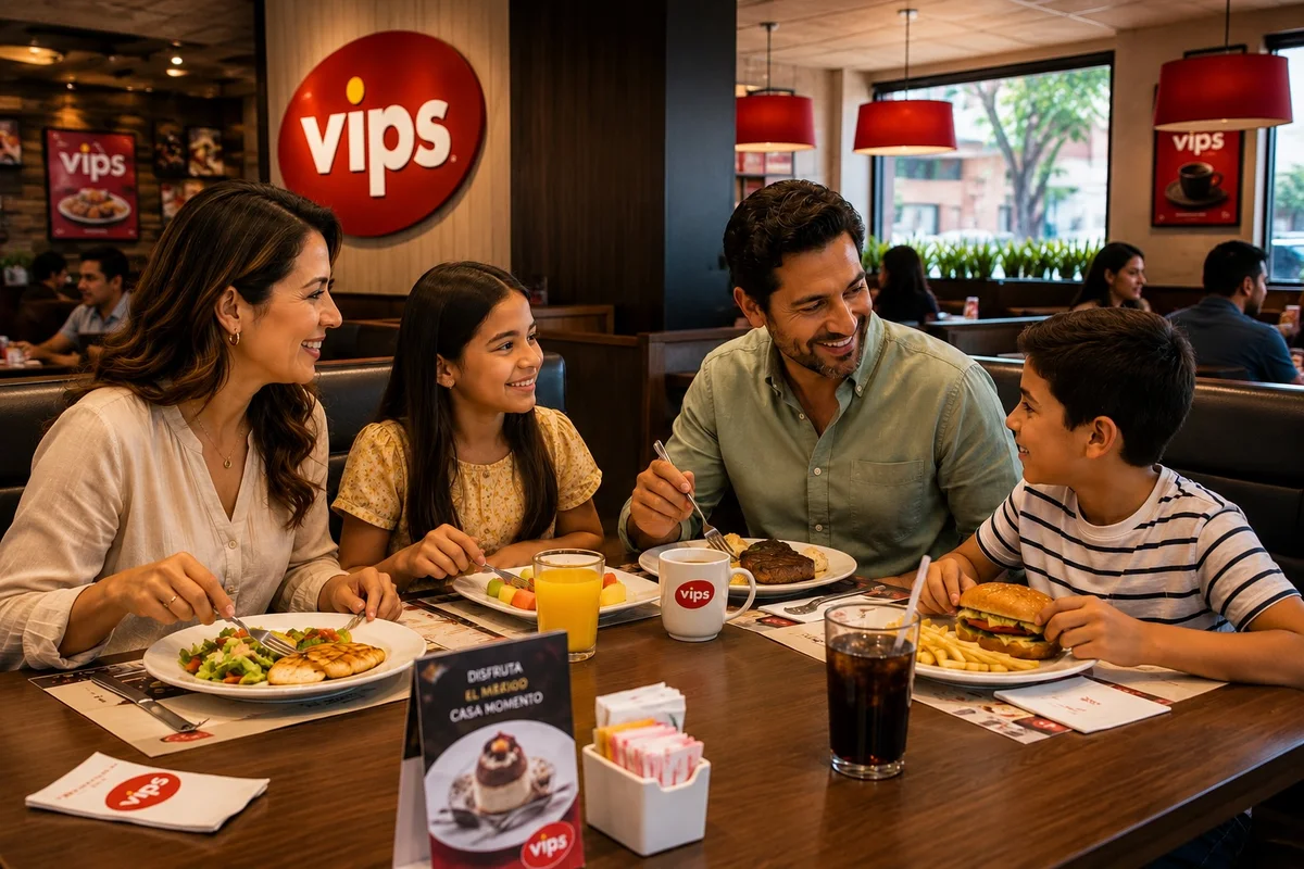 Familia comiendo en un restaurante Vips